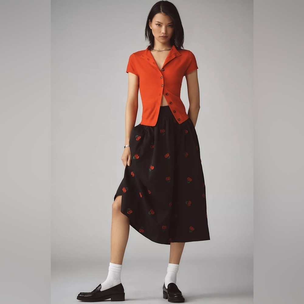 NWT Size L - Avec Les Filles Cherry Applique Midi Skirt (NWT US$ 168) - Picture 10 of 16